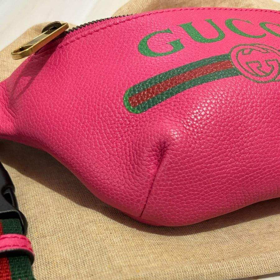 👜 全新閒置 GUCCI 復古風Logo經典綠紅綠織帶腰包-9