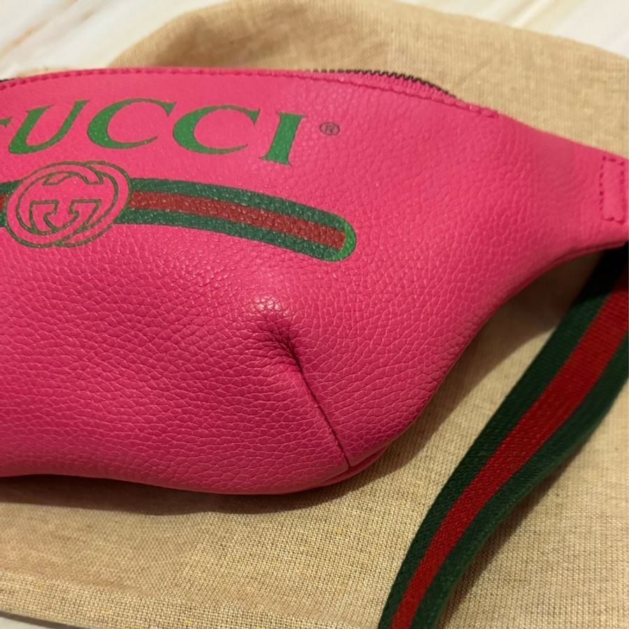 👜 全新閒置 GUCCI 復古風Logo經典綠紅綠織帶腰包-10