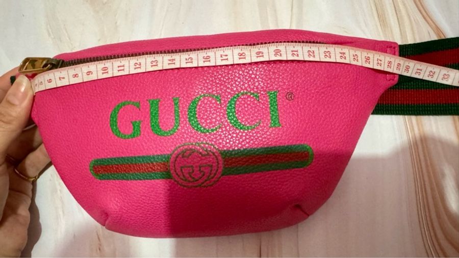 👜 全新閒置 GUCCI 復古風Logo經典綠紅綠織帶腰包-11