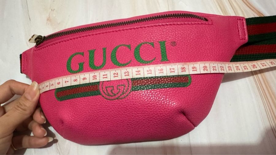 👜 全新閒置 GUCCI 復古風Logo經典綠紅綠織帶腰包-12