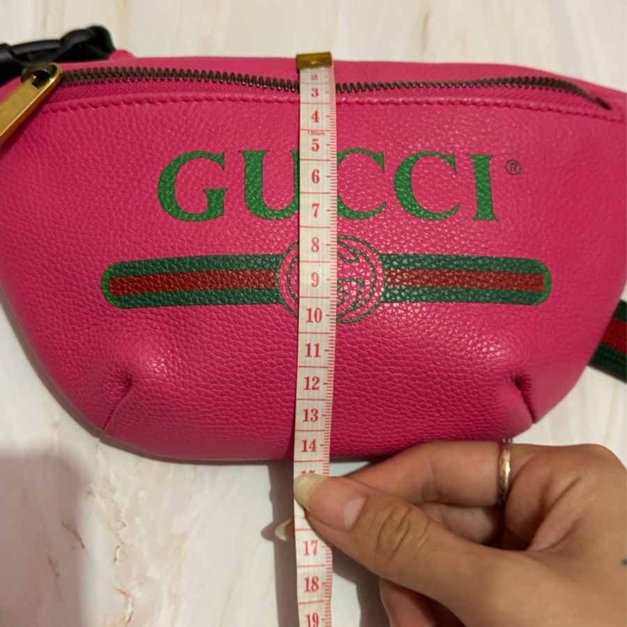 👜 全新閒置 GUCCI 復古風Logo經典綠紅綠織帶腰包-13