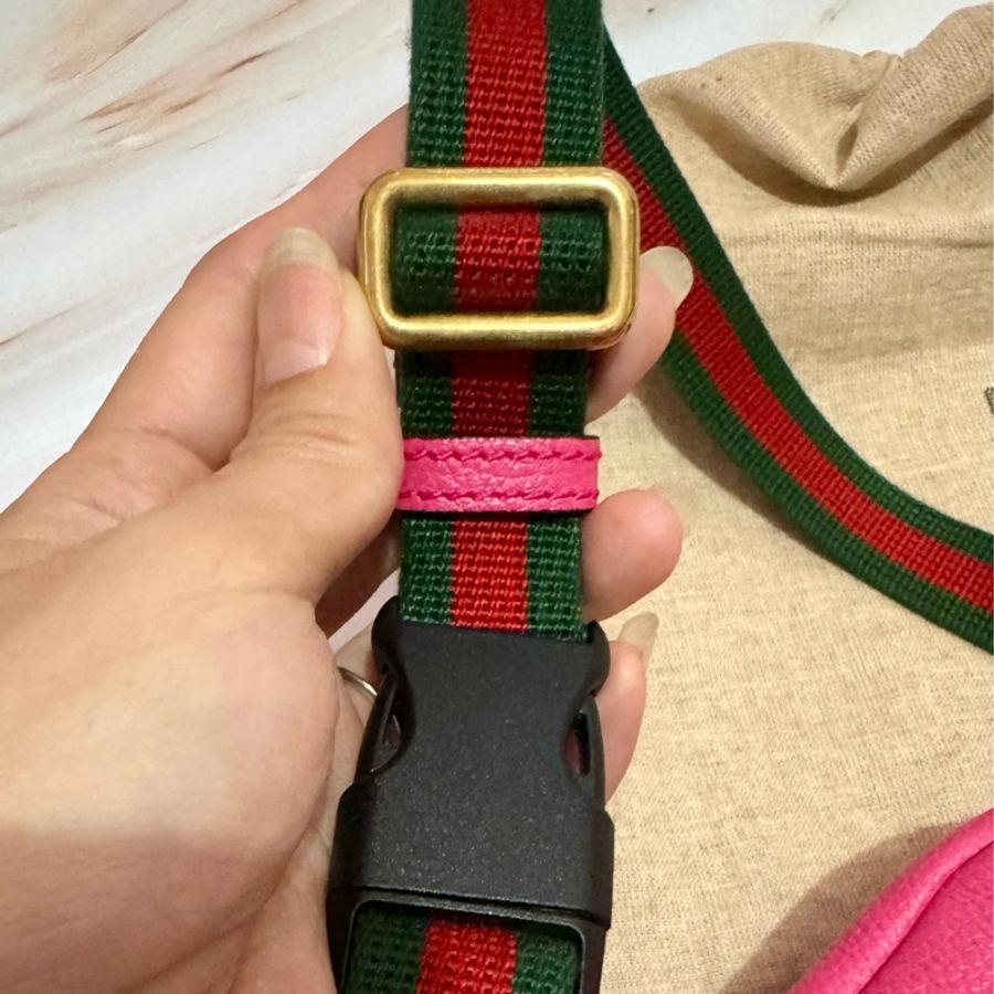 👜 全新閒置 GUCCI 復古風Logo經典綠紅綠織帶腰包-17