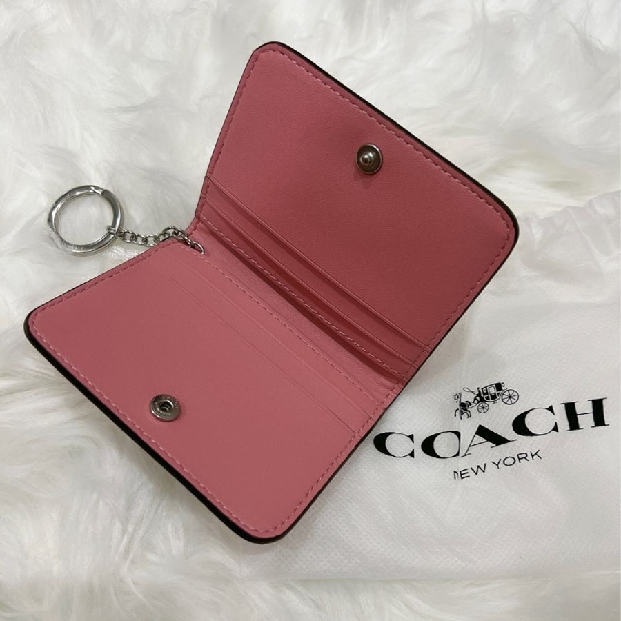 coach小白花煙燻粉卡夾-5