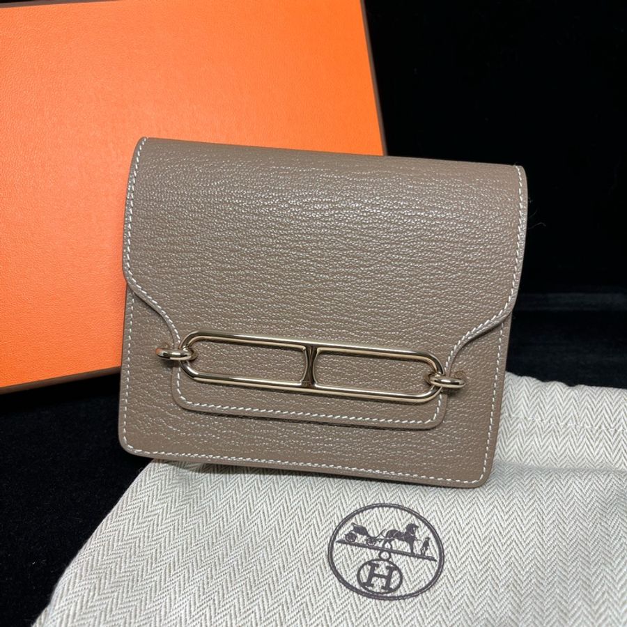 全新 HERMES Roulis Slim 錢包/腰包 (大象灰x 淡金 x釦)-0