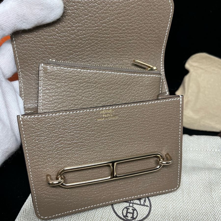 全新 HERMES Roulis Slim 錢包/腰包 (大象灰x 淡金 x釦)-1