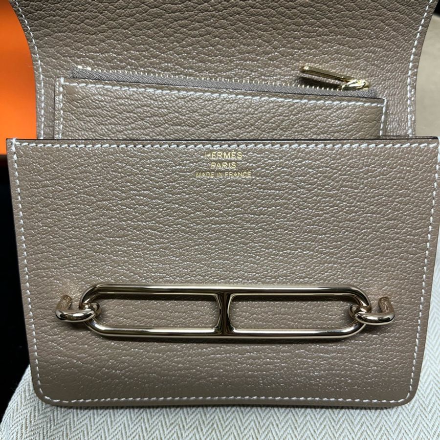 全新 HERMES Roulis Slim 錢包/腰包 (大象灰x 淡金 x釦)-2