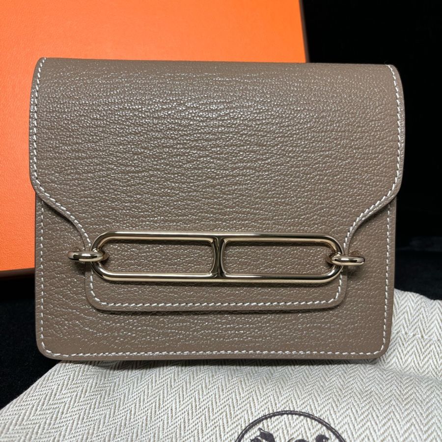 全新 HERMES Roulis Slim 錢包/腰包 (大象灰x 淡金 x釦)-5
