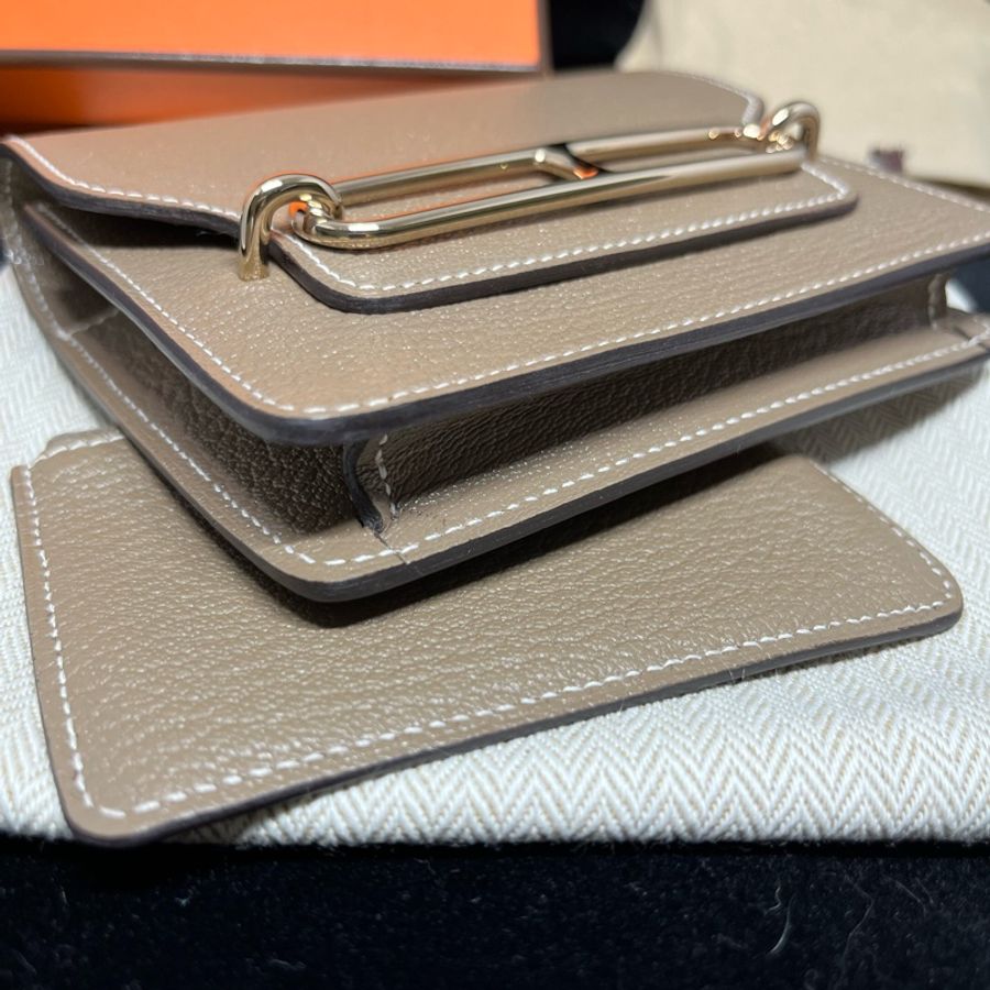 全新 HERMES Roulis Slim 錢包/腰包 (大象灰x 淡金 x釦)-10