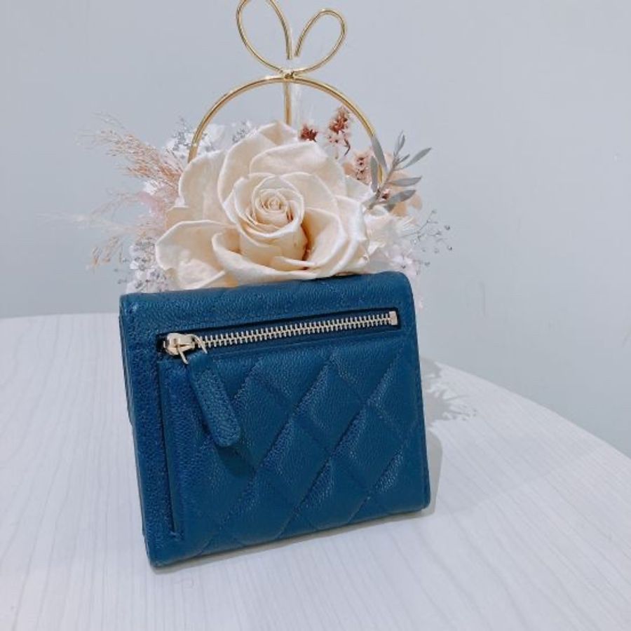 CHANEL 經典款翻蓋錢包 深藍色 CLASSIC FLAP WALLET CAVIAR SKIN BLUE X GHW-5