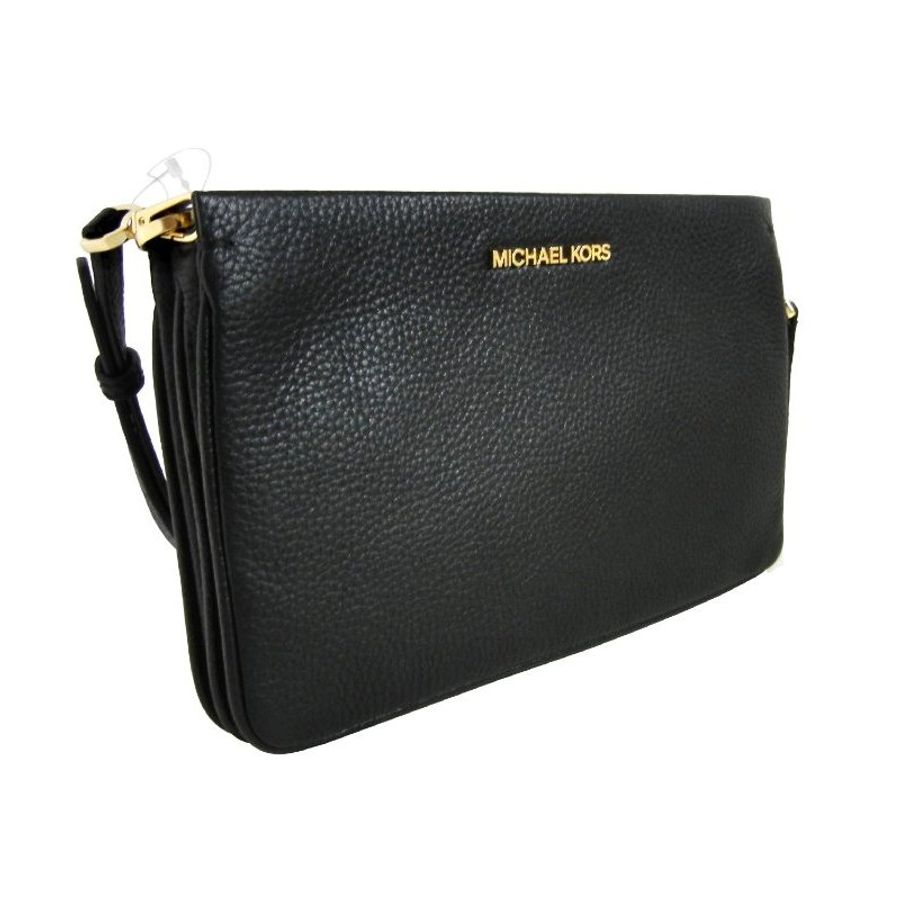金鐸精品~2307 MICHAEL KORS MK 黑色皮革紋三層式手拿側肩背小方包 全新品-3