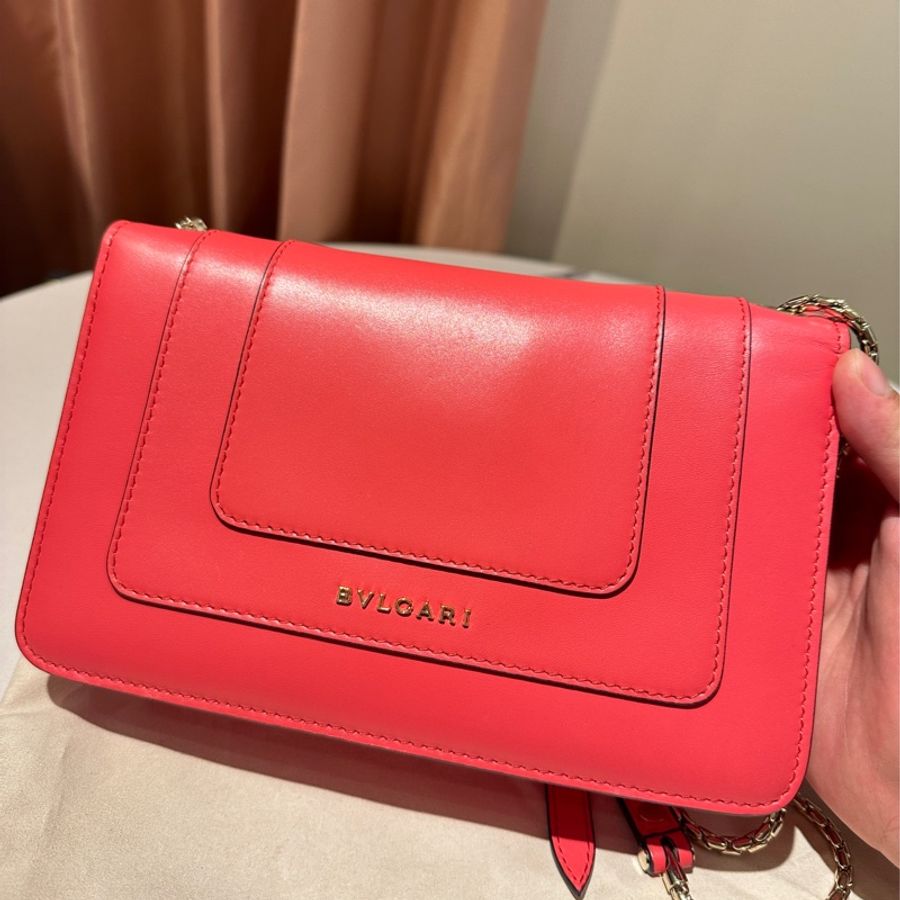 BVLGARI 粉桃橫式蛇頭鏈包-4