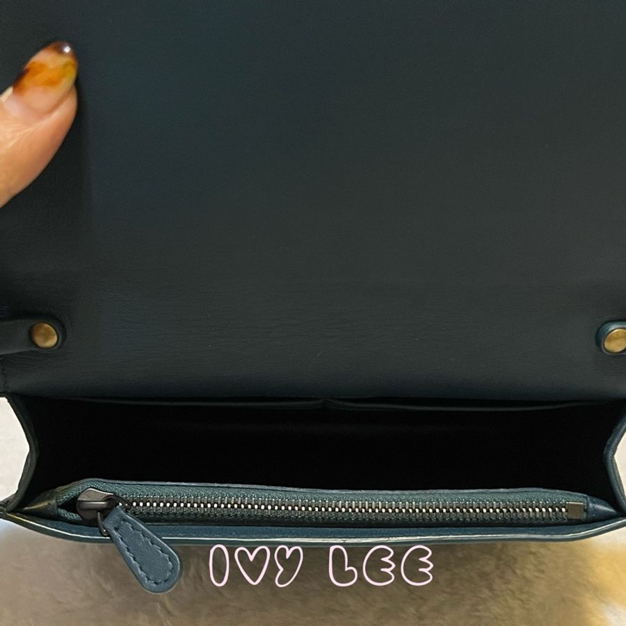 BOTTEGA VENETA 編織小羊皮508752 復古鍊包 WOC 藍綠色 二手精品-12