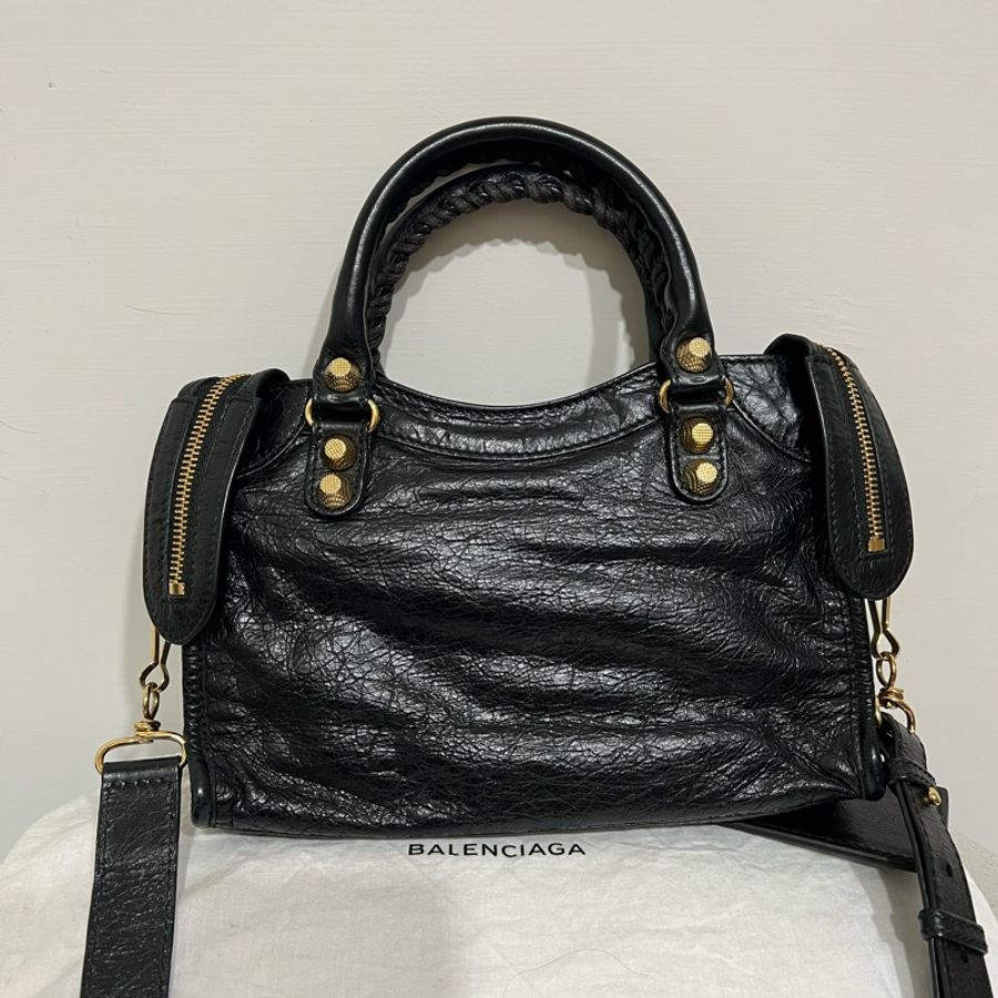 BALENCIAGA 巴黎世家 mini city黑金機車包-1