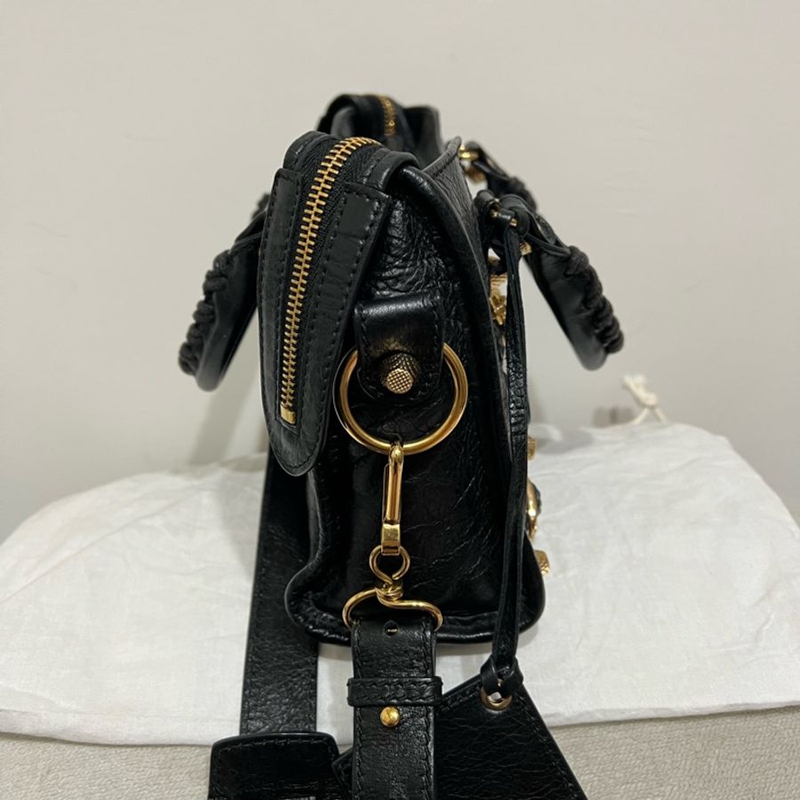 BALENCIAGA 巴黎世家 mini city黑金機車包-2