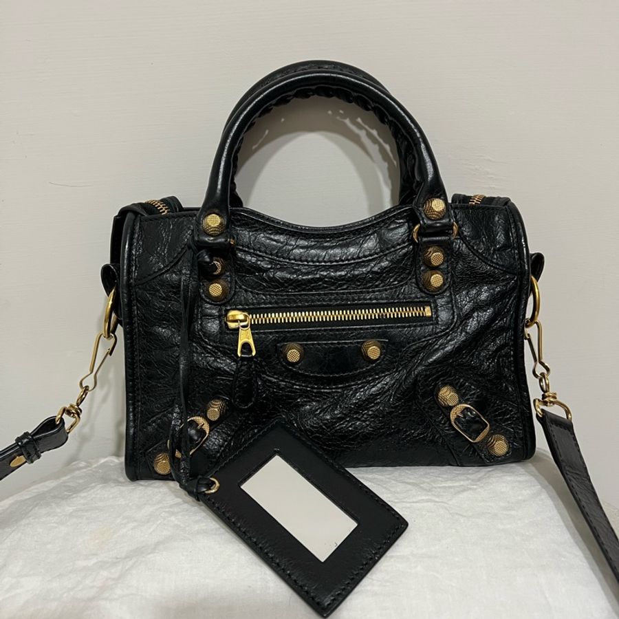 BALENCIAGA 巴黎世家 mini city黑金機車包-5