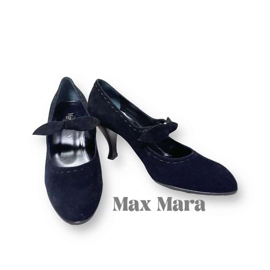🍒MaxMara 瑪麗珍麂皮蝴蝶結中跟鞋 size:38.5 / 2F231202-2-0