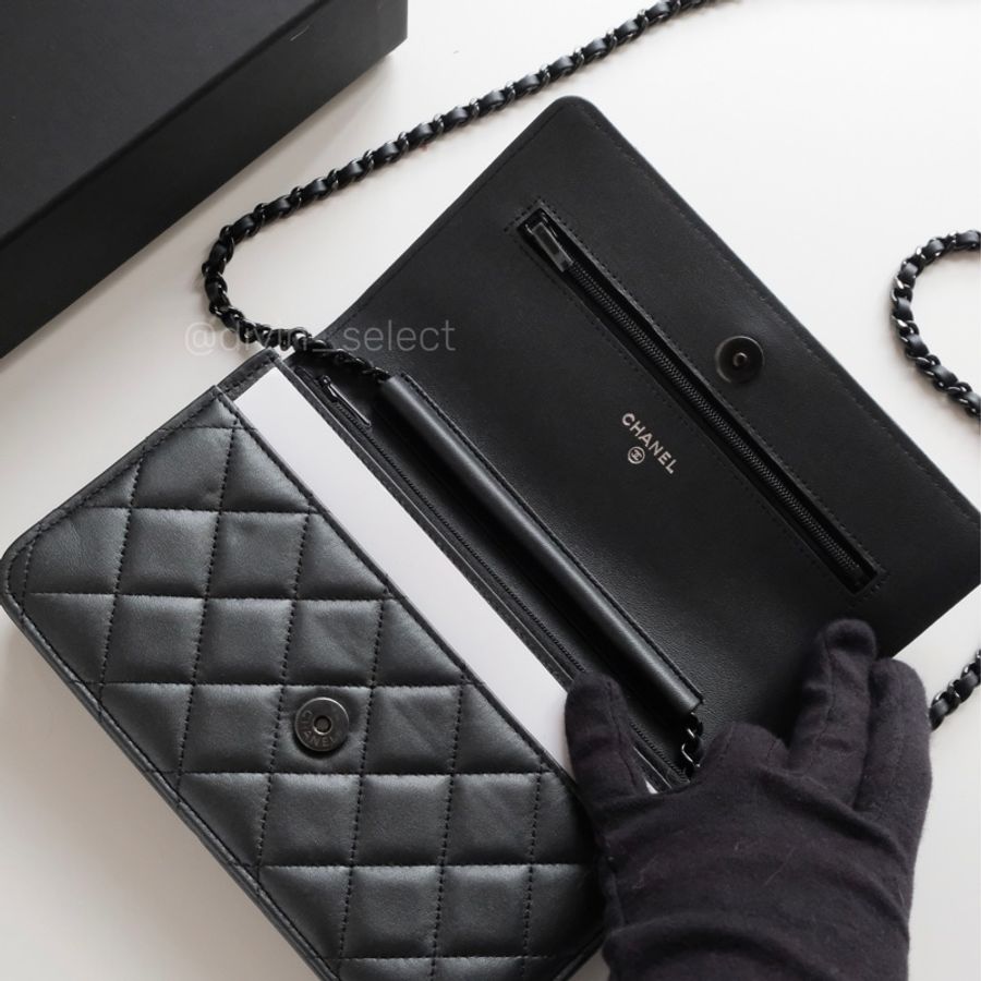 Chanel so black wallet on chain香奈兒全黑經典款woc信封包-7