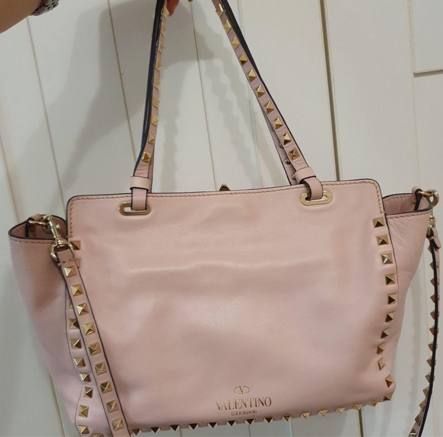 valentino 卯釘 中型包 粉金經典-0