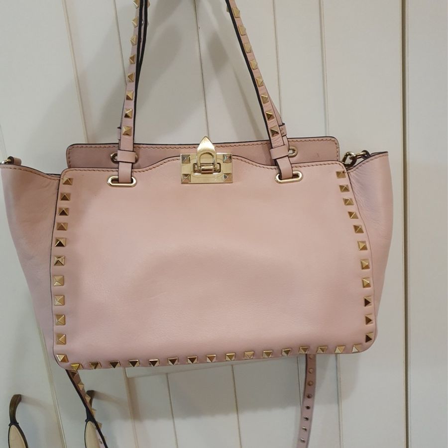 valentino 卯釘 中型包 粉金經典-6