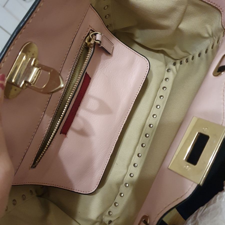 valentino 卯釘 中型包 粉金經典-10
