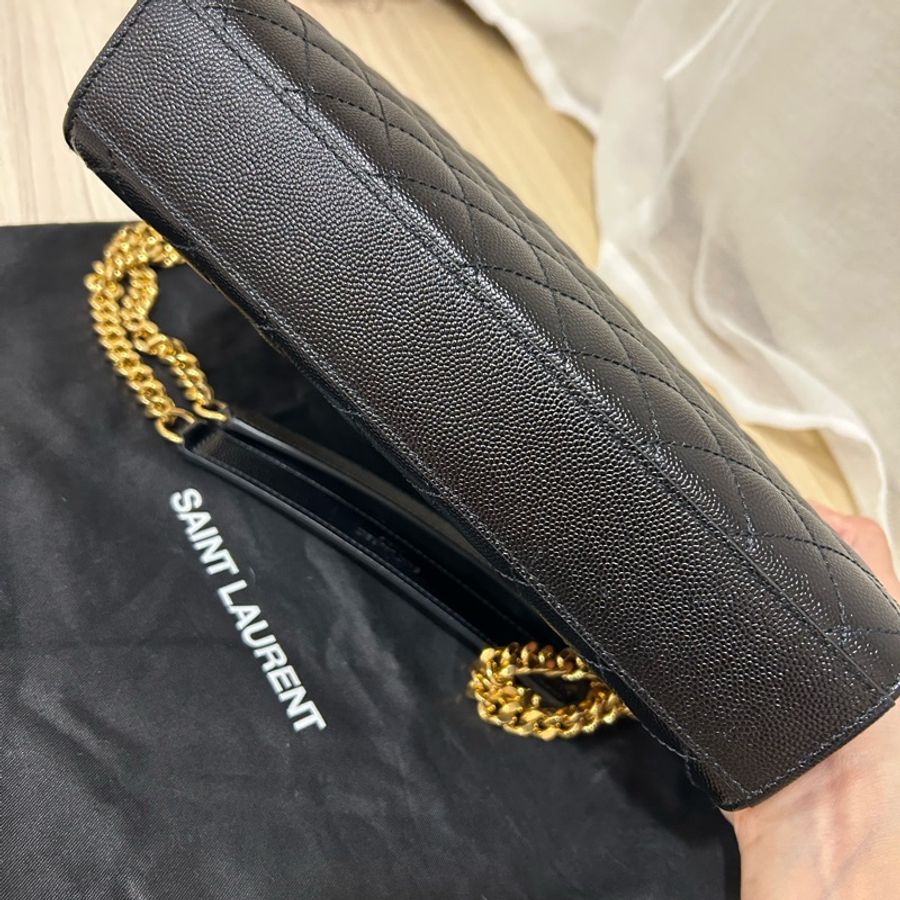 YSL ENVELOPE 中號信封包 黑色金扣 魚子醬 牛皮-5