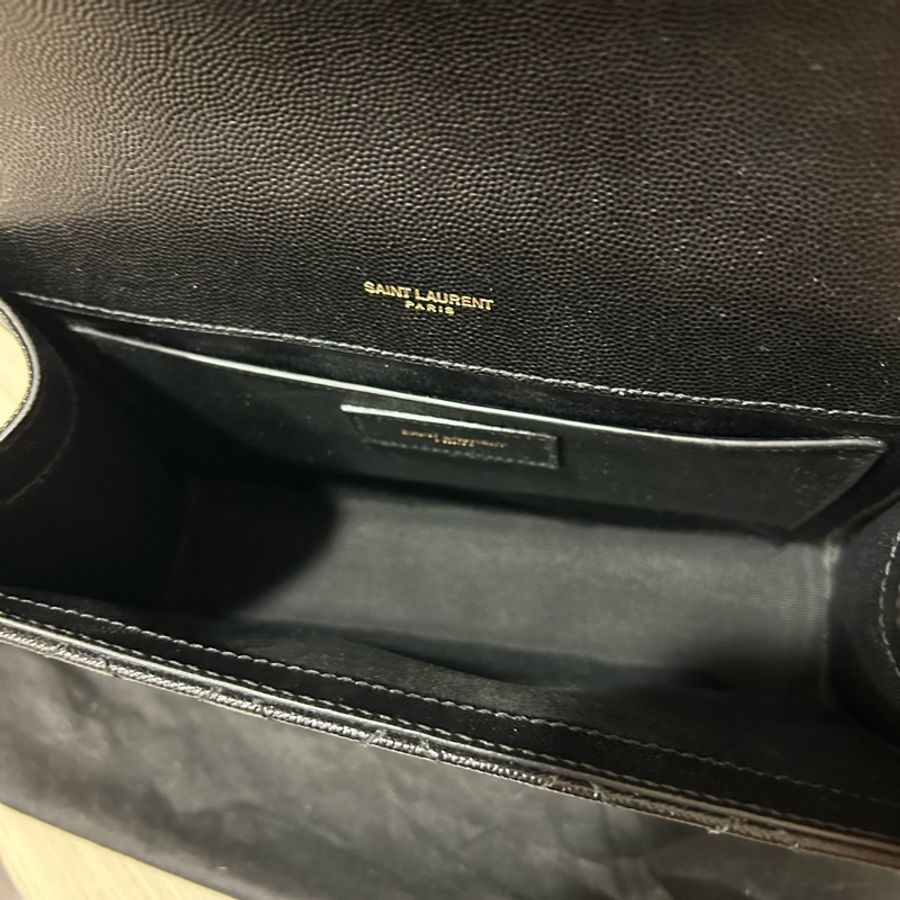 YSL ENVELOPE 中號信封包 黑色金扣 魚子醬 牛皮-10