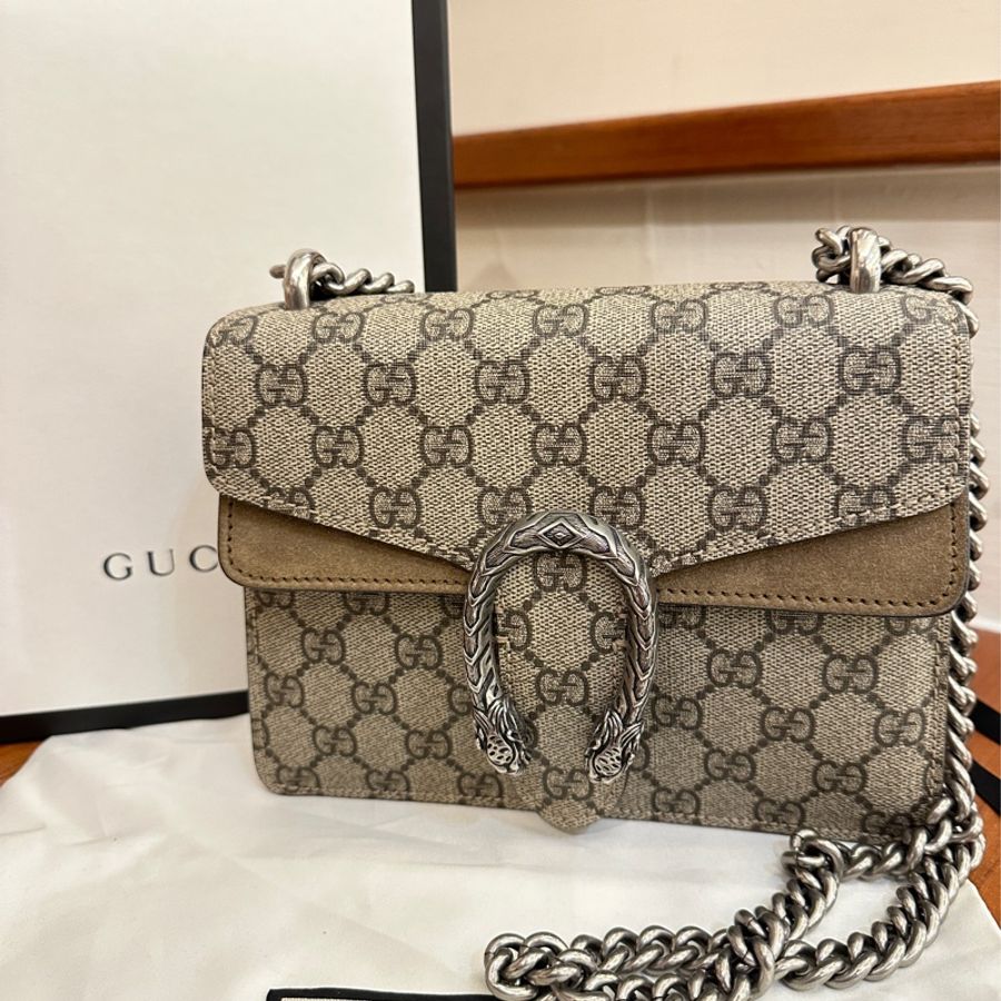 GUCCI 咖PVC卡其邊酒神鏈包-0