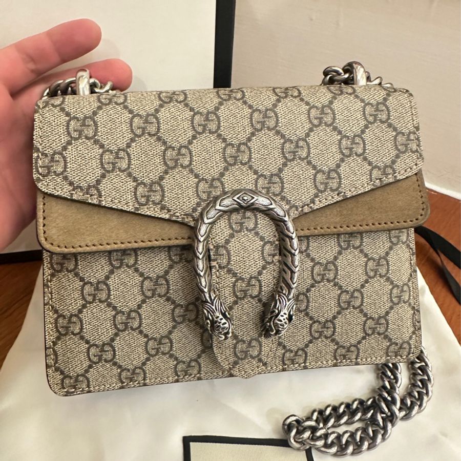 GUCCI 咖PVC卡其邊酒神鏈包-1