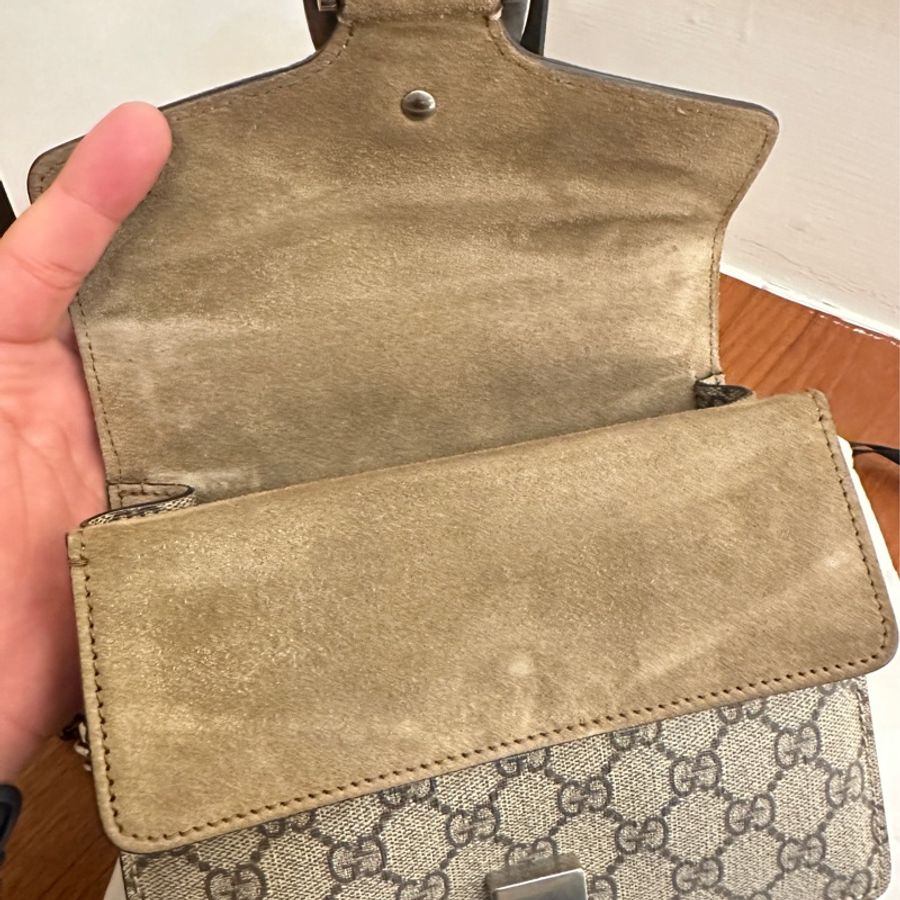 GUCCI 咖PVC卡其邊酒神鏈包-6
