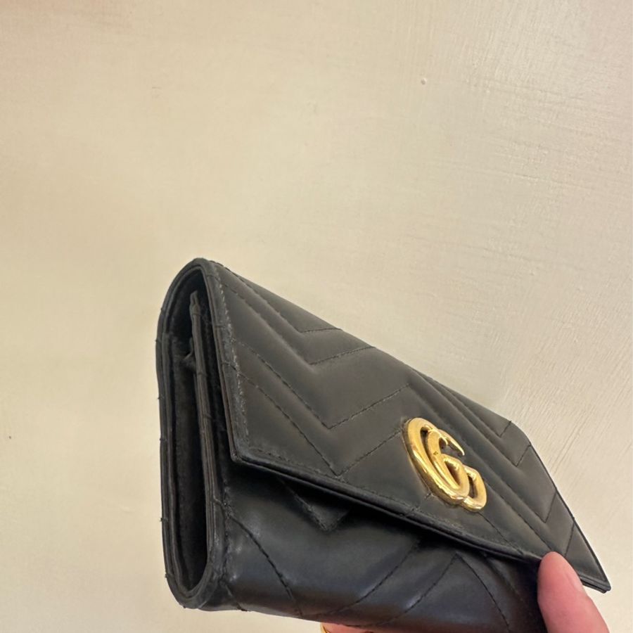 GUCCI 黑marmot金雙G釦式長夾-5