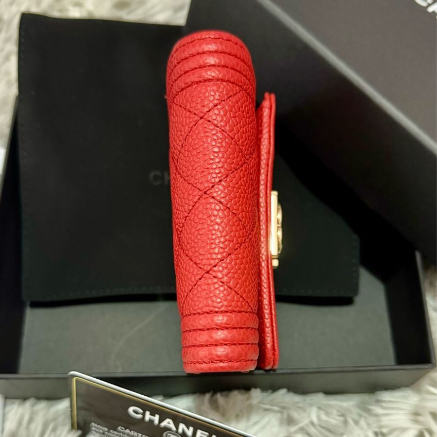 🎀CHANEL 香奈兒 Boy 三摺短夾(紅色 x 荔枝紋牛皮 x 金釦)-10