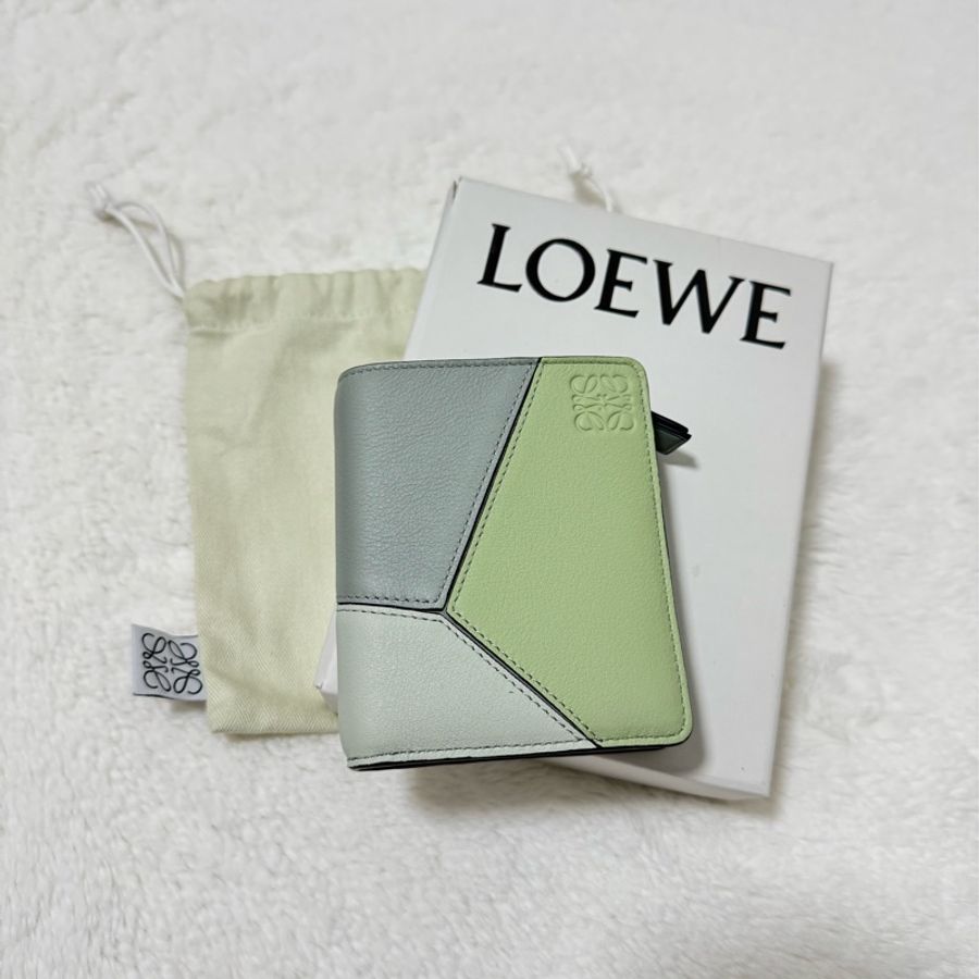 LOEWE Puzzle compact zip walle 短夾 灰燼灰/淺瓷藍色-0