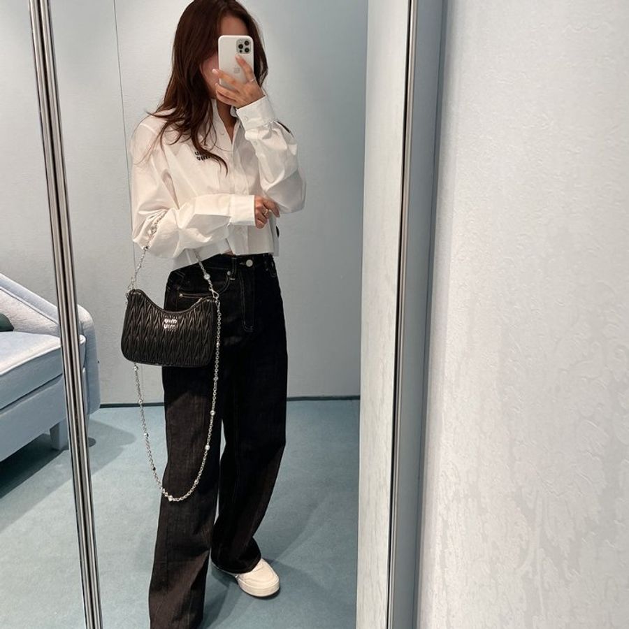 Miu Miu 5BH211 Matelasse 納帕軟皮流浪包 配珠寶鏈帶 黑色《佳節年終特賣》-2