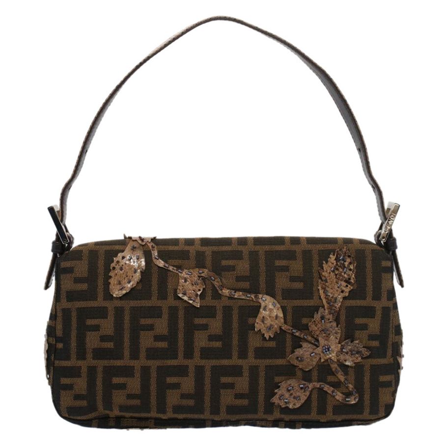 【日本直送】FENDI Zucca 帆布 Mamma Baguette 單肩包黑棕色正品 bs7953-1