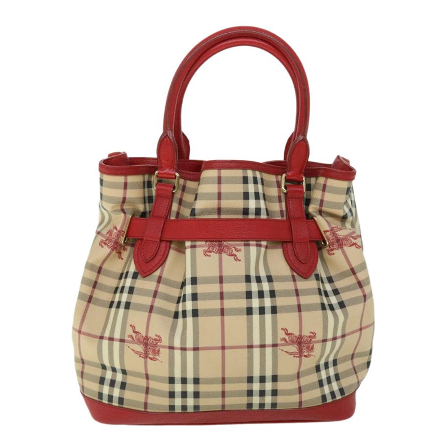 【日本直送】BURBERRY Nova 格紋手提包 PVC 皮革 米色 紅色 正品 yk8482-1