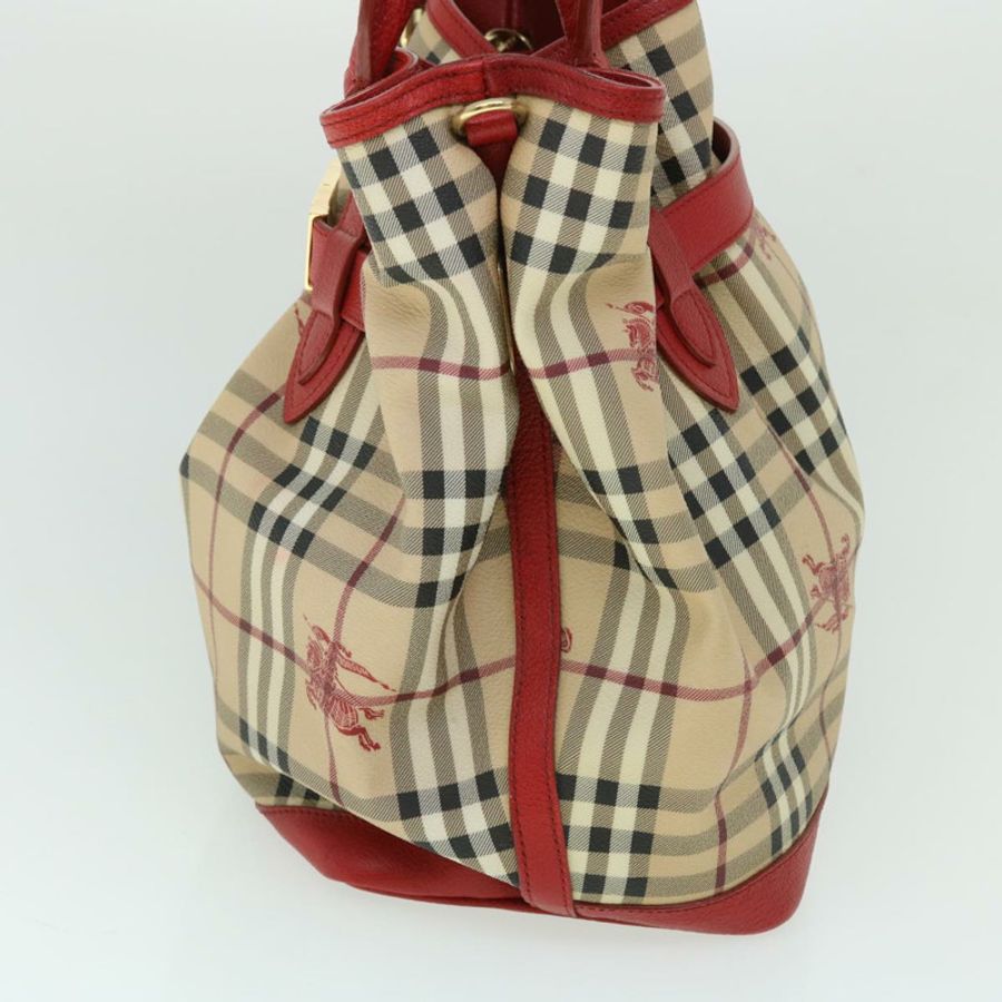 【日本直送】BURBERRY Nova 格紋手提包 PVC 皮革 米色 紅色 正品 yk8482-2