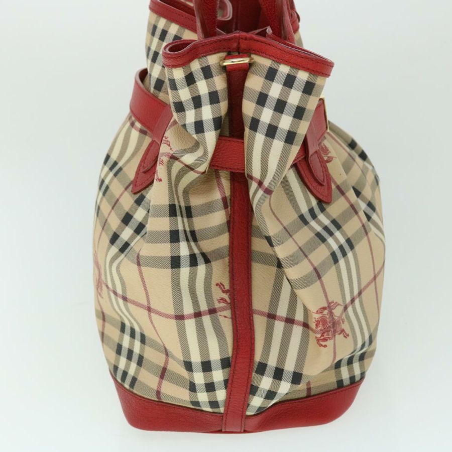 【日本直送】BURBERRY Nova 格紋手提包 PVC 皮革 米色 紅色 正品 yk8482-3