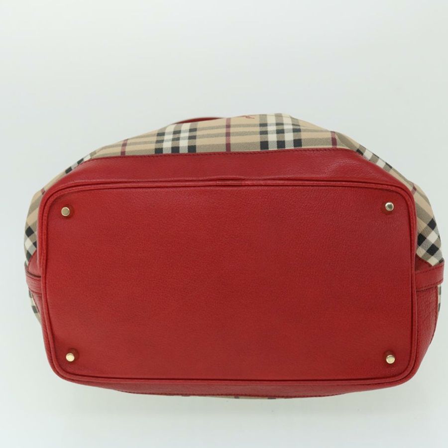 【日本直送】BURBERRY Nova 格紋手提包 PVC 皮革 米色 紅色 正品 yk8482-4