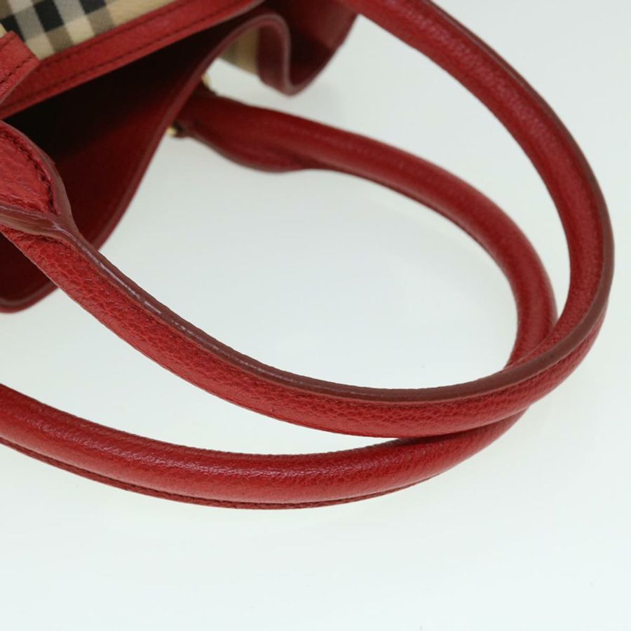 【日本直送】BURBERRY Nova 格紋手提包 PVC 皮革 米色 紅色 正品 yk8482-6