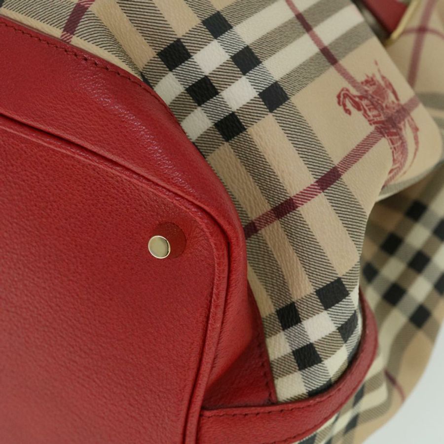 【日本直送】BURBERRY Nova 格紋手提包 PVC 皮革 米色 紅色 正品 yk8482-8