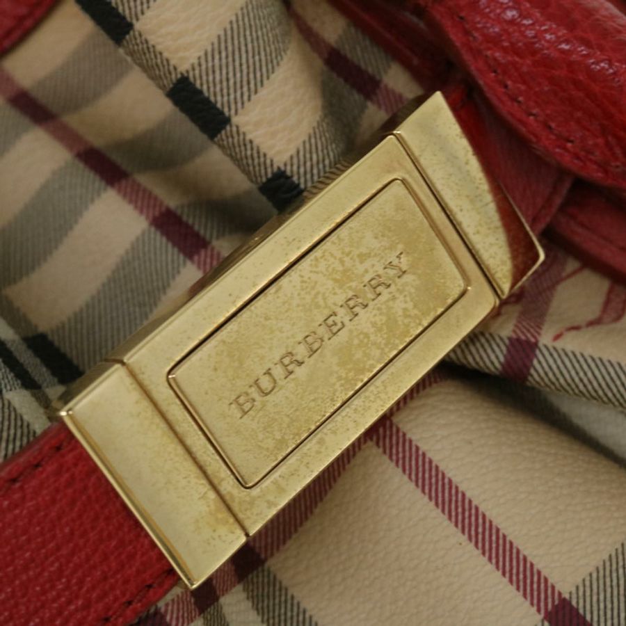 【日本直送】BURBERRY Nova 格紋手提包 PVC 皮革 米色 紅色 正品 yk8482-9