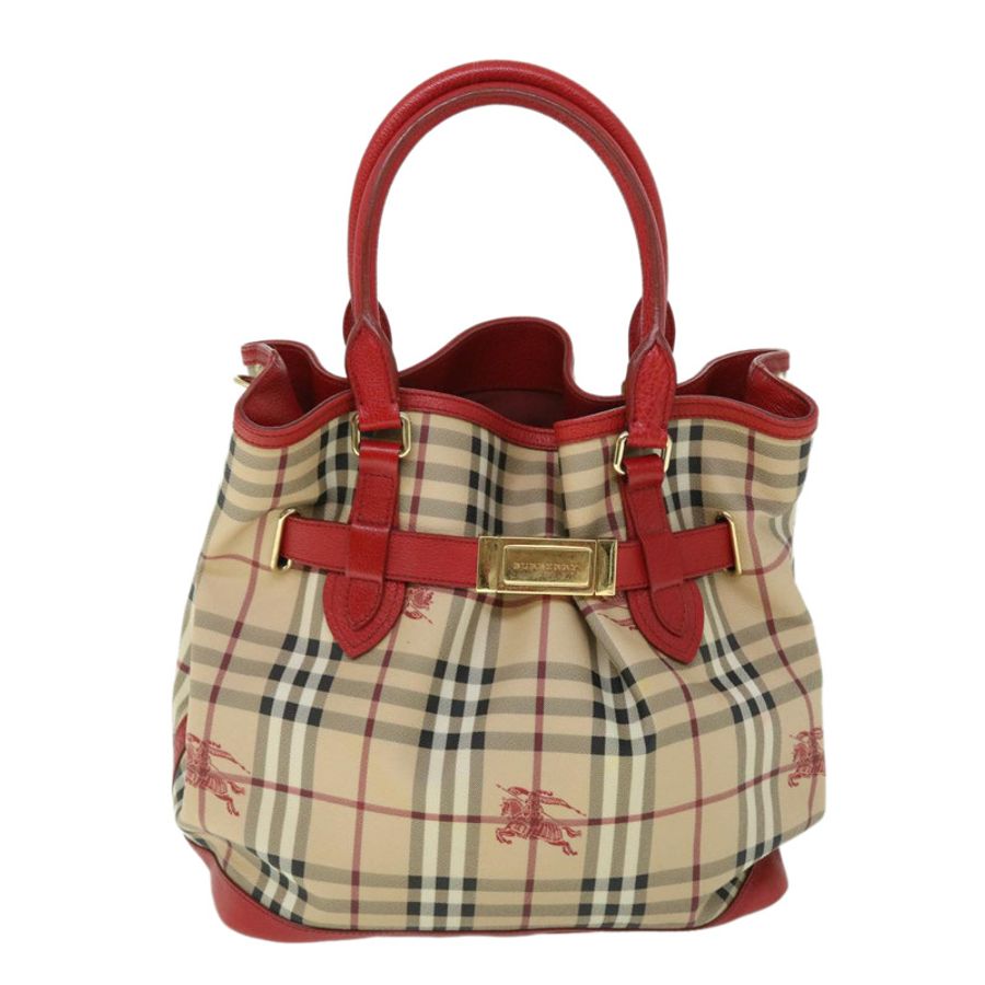 【日本直送】BURBERRY Nova 格紋手提包 PVC 皮革 米色 紅色 正品 yk8482-12