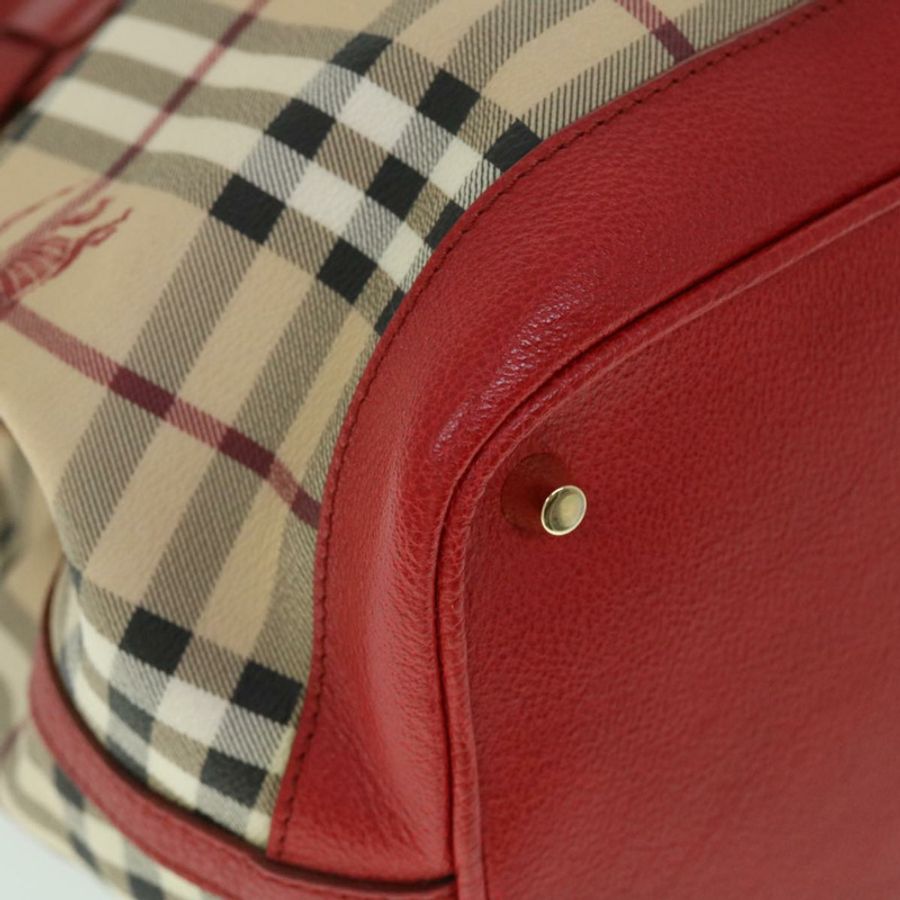 【日本直送】BURBERRY Nova 格紋手提包 PVC 皮革 米色 紅色 正品 yk8482-13