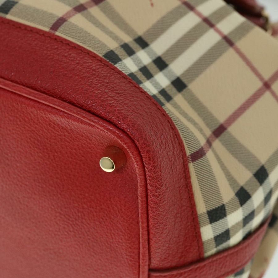 【日本直送】BURBERRY Nova 格紋手提包 PVC 皮革 米色 紅色 正品 yk8482-14