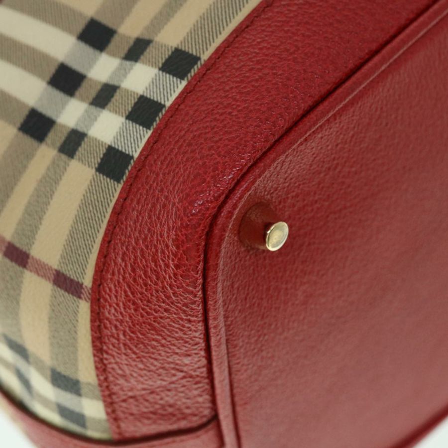 【日本直送】BURBERRY Nova 格紋手提包 PVC 皮革 米色 紅色 正品 yk8482-15