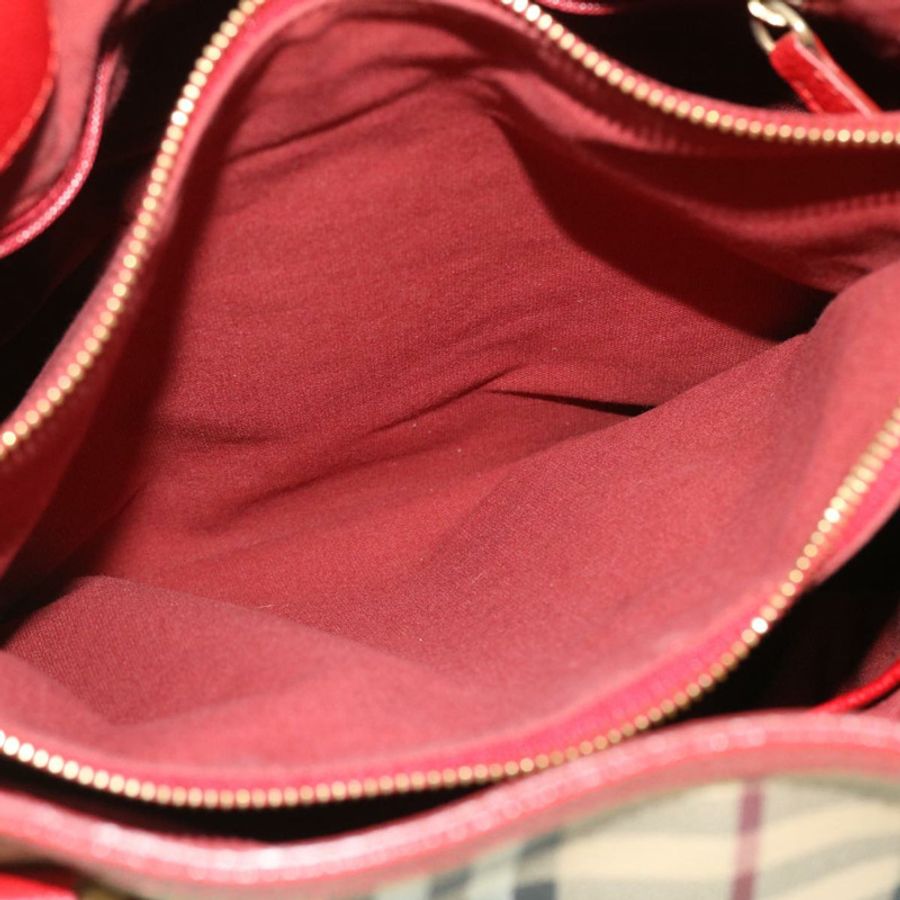 【日本直送】BURBERRY Nova 格紋手提包 PVC 皮革 米色 紅色 正品 yk8482-20