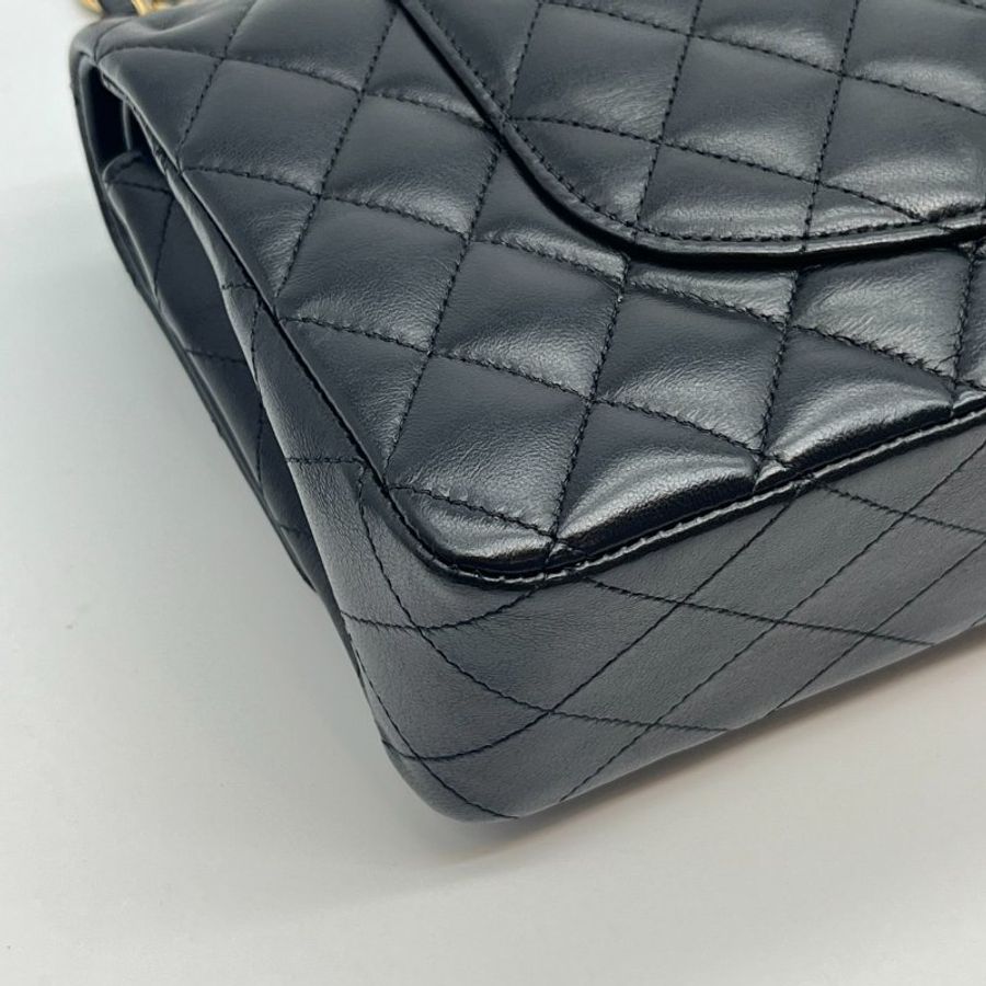 CHANEL 香奈兒 黑金羊皮菱格紋25公分CF鍊包/肩背包/斜背包-2
