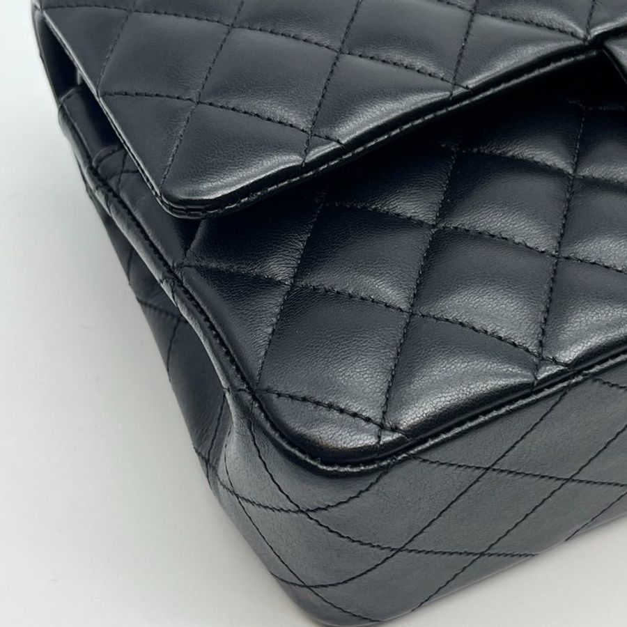 CHANEL 香奈兒 黑金羊皮菱格紋25公分CF鍊包/肩背包/斜背包-4