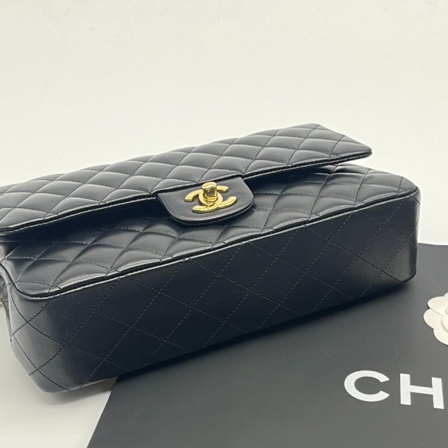 CHANEL 香奈兒 黑金羊皮菱格紋25公分CF鍊包/肩背包/斜背包-6