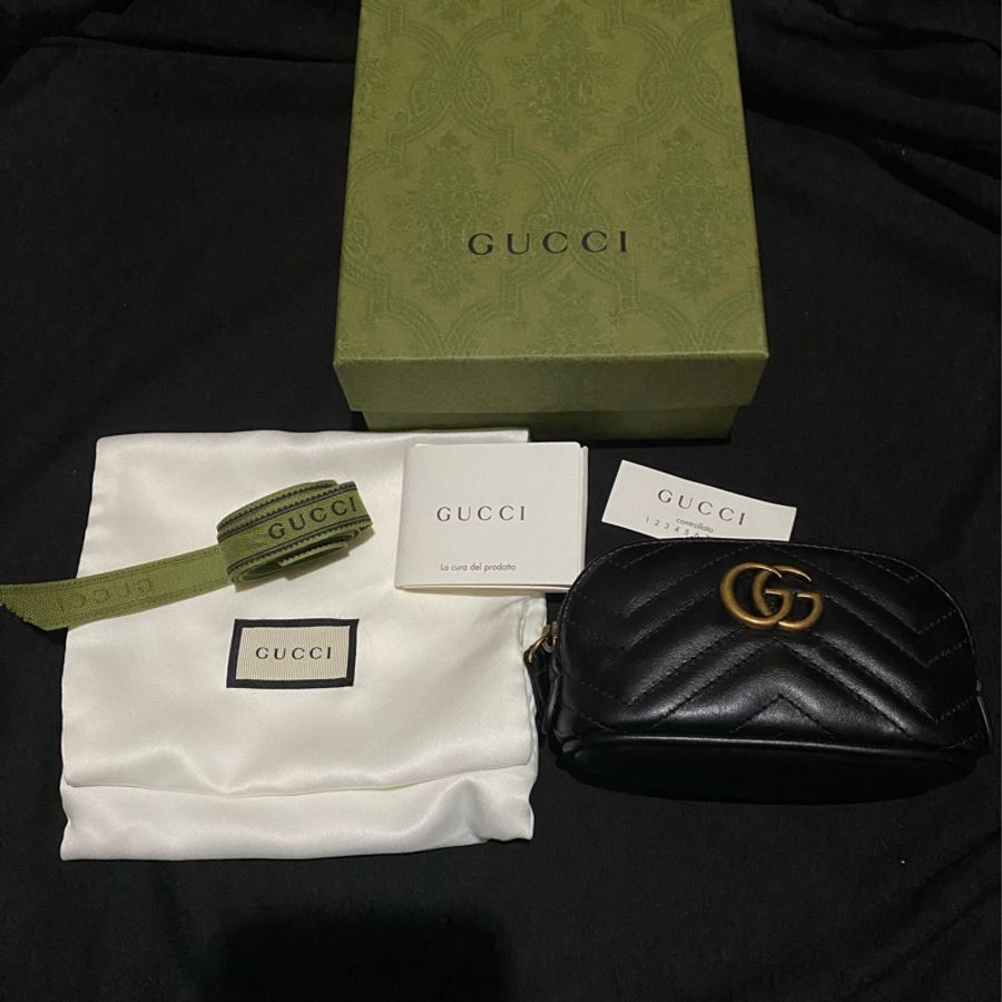 GUCCI MARMONT黑經典零錢包錢包小皮件鑰匙包-0